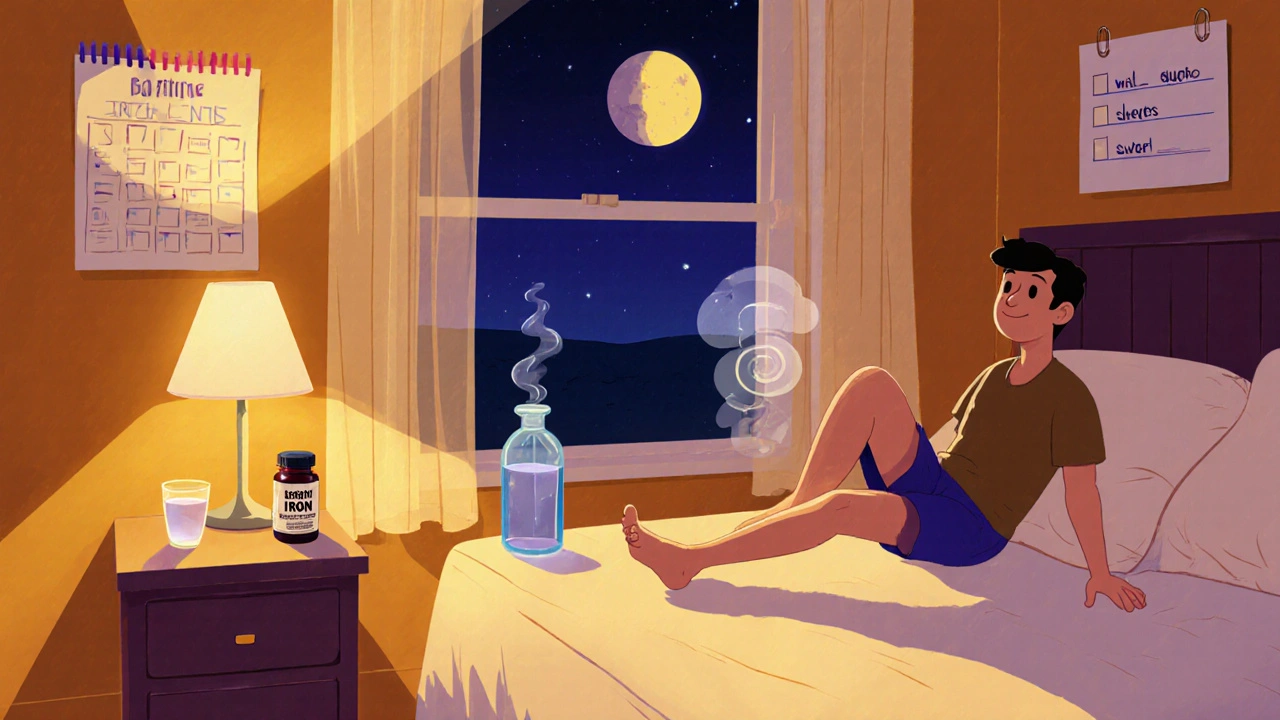 Evening routine with stretching and iron supplements improving sleep.