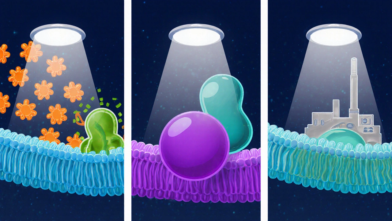 Three panels showing efflux pump, ribosomal protection, and enzymatic inactivation of tetracycline.