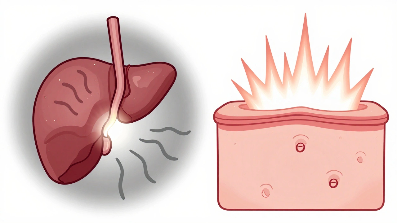Internal organ pain versus skin injury with different pain signal types shown.