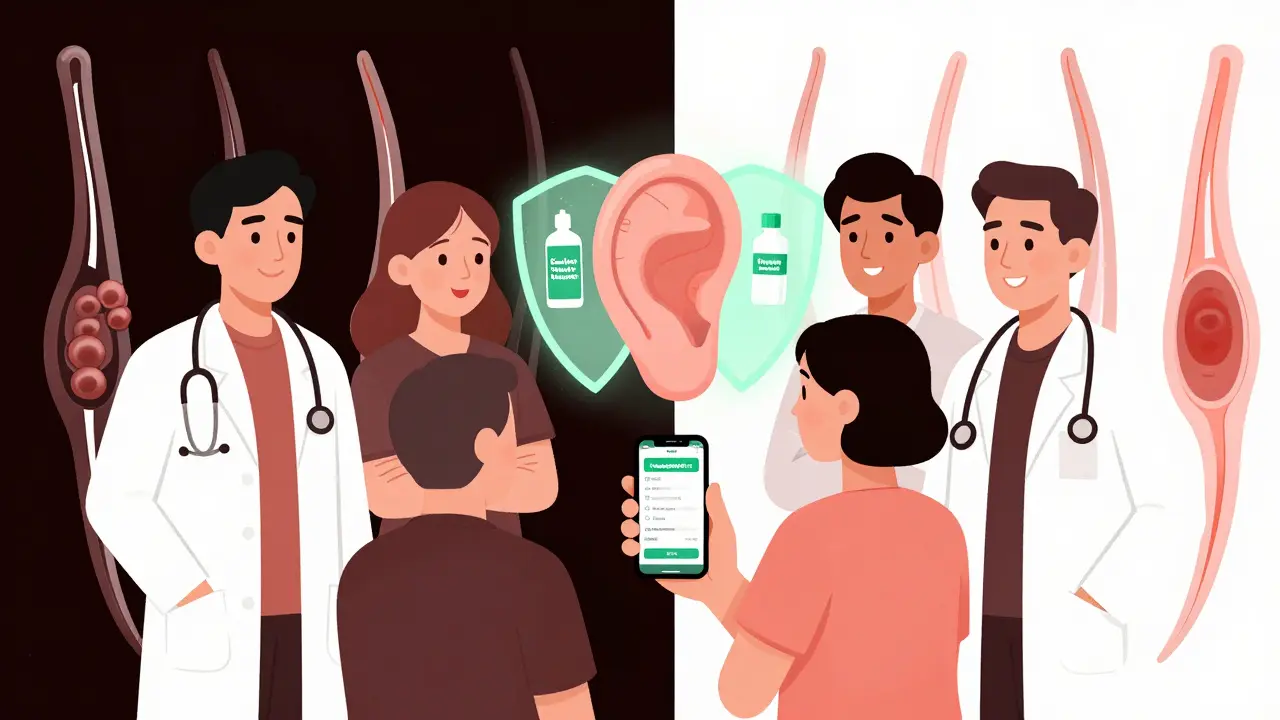 Medical team using a hearing app to protect a patient's hearing from drug damage.