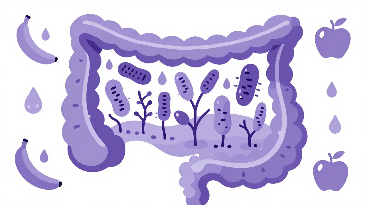 Duotone conceptual art showing a healthy microbiome being replanted in the gut for recovery.