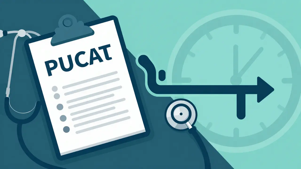Duotone illustration of a medical logbook and stethoscope showing a care path.