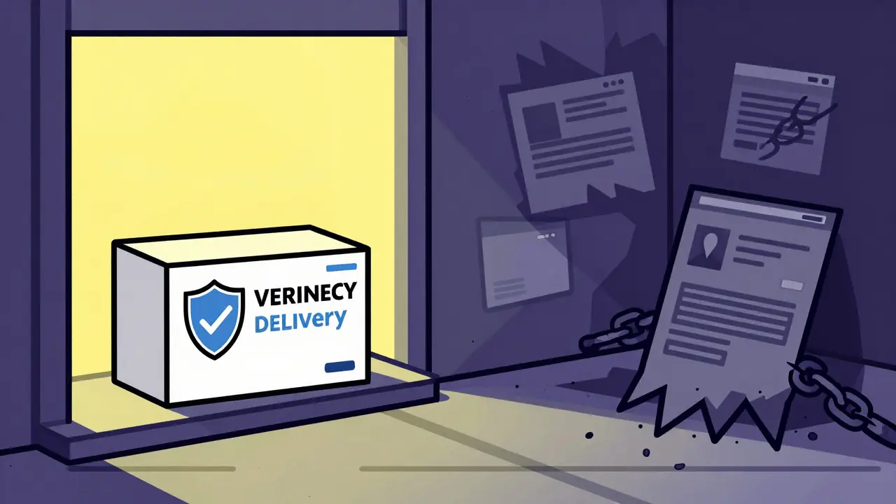 Contrast between safe delivered medicine and shady scam websites