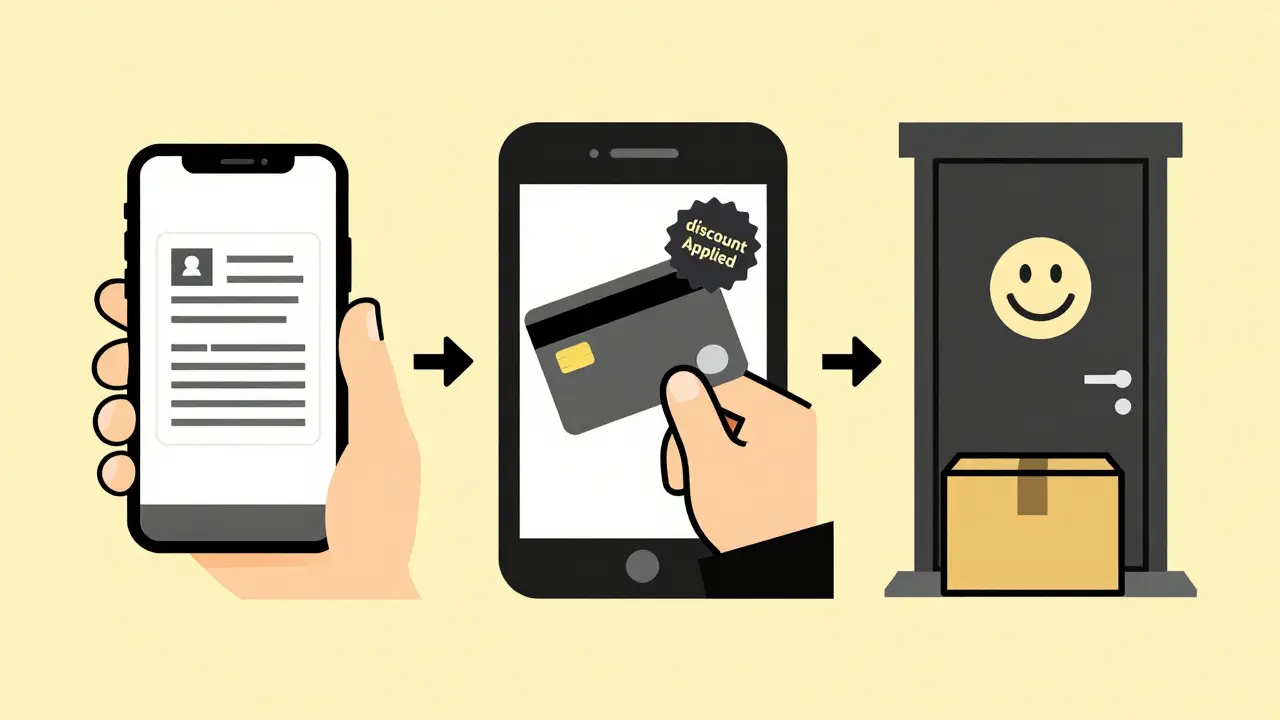 Steps to order medicine online: upload, pay, receive