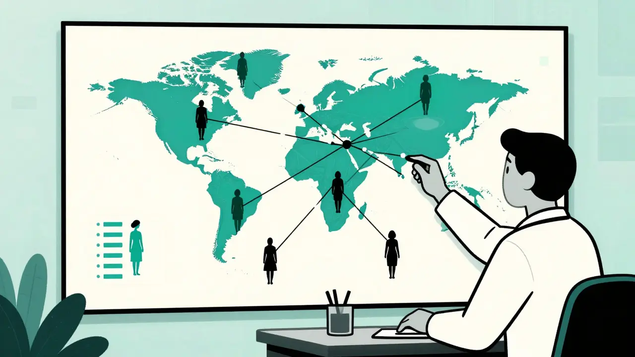 Doctor connecting patient data points in a registry network