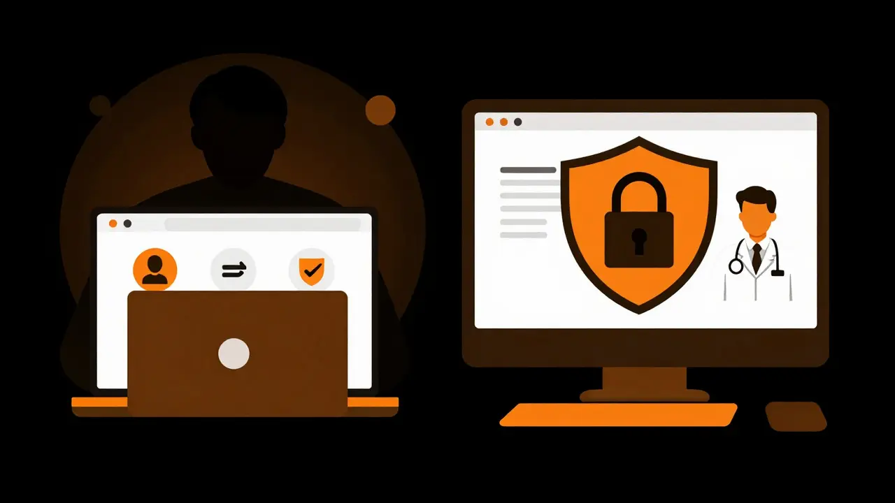 Comparison of unsafe scam site vs secure verified pharmacy