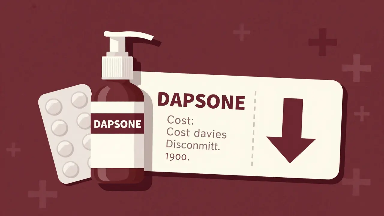 Dapsone gel and tablets with coupon showing price savings