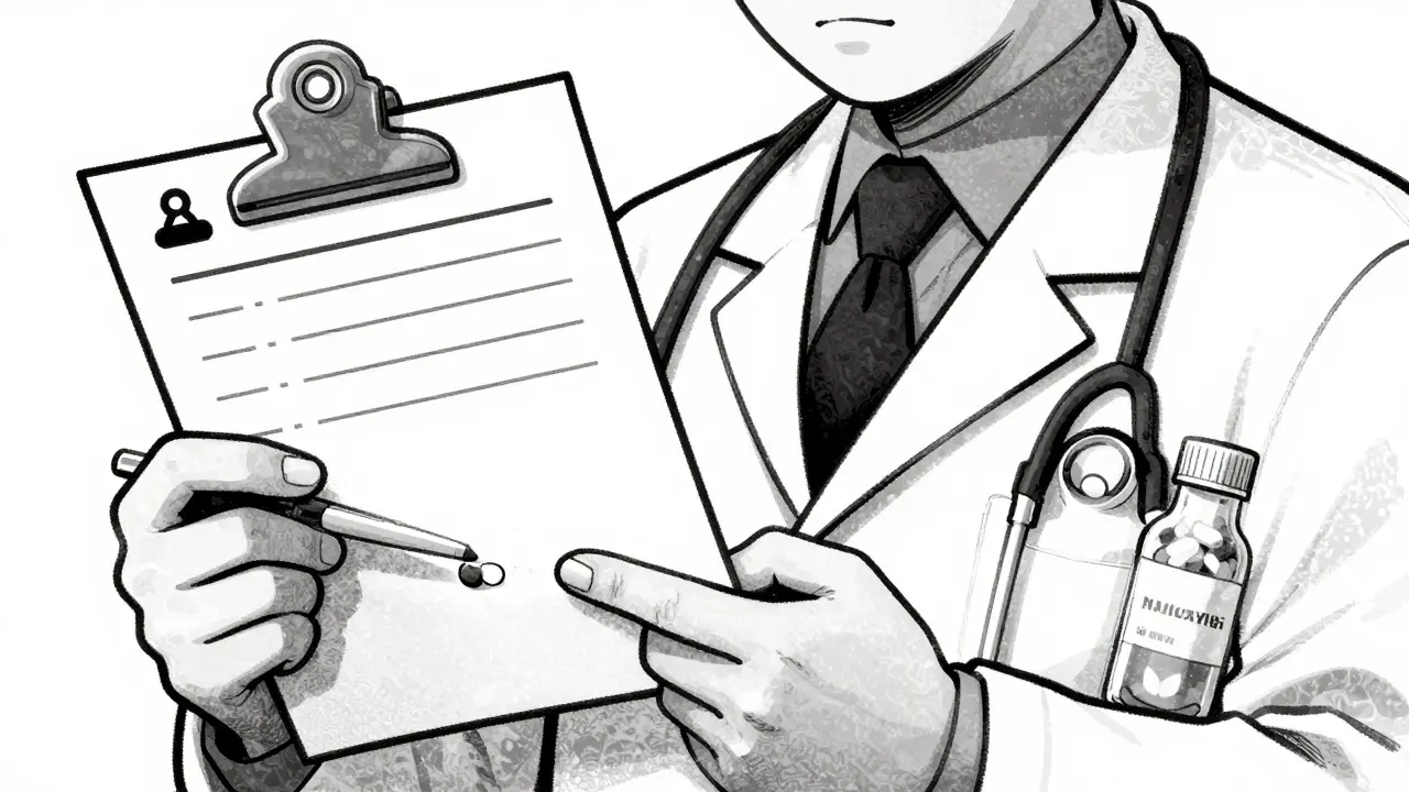 Doctor prescribing opioids and naloxone together as a safety measure