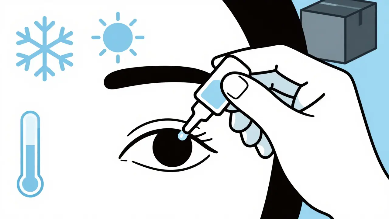 Hand applying eye drops safely with delivery context