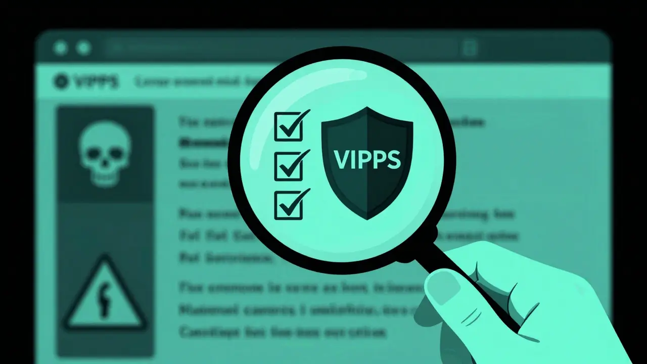 Magnifying glass revealing safe pharmacy icons on a website