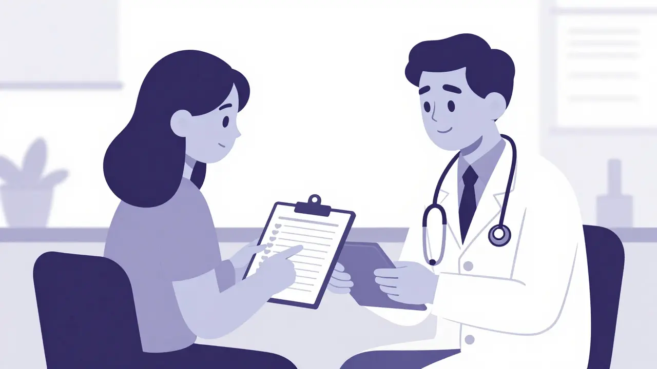 Patient discussing symptoms with doctor during consultation