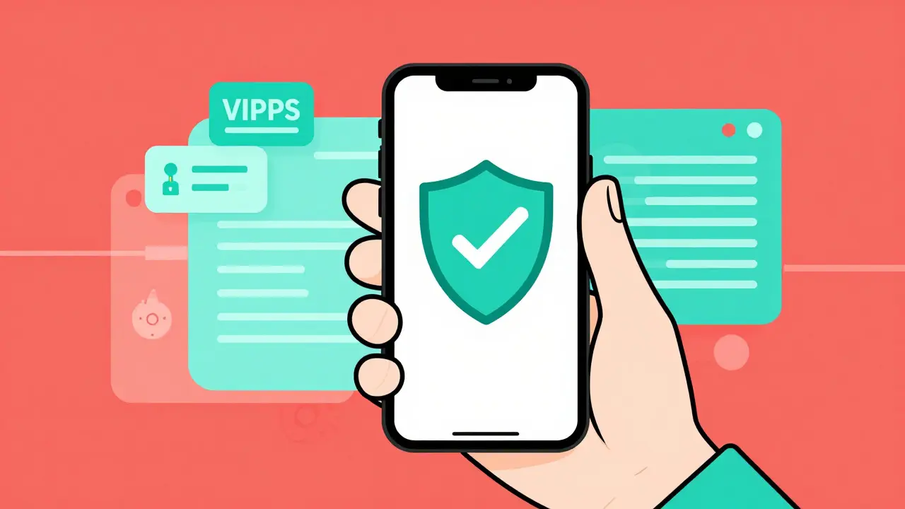 Stylized graphic of a smartphone showing a security shield for safe online pharmacy use